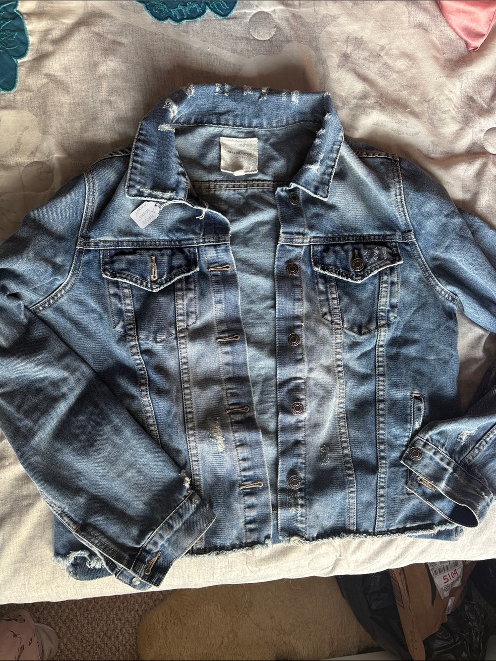 Women's Distressed Light Blue Denim Jacket - Classic Jean Jacket